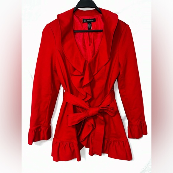 LIKE NEW - INC Red Ruffle Coat - M - Picture 1 of 6
